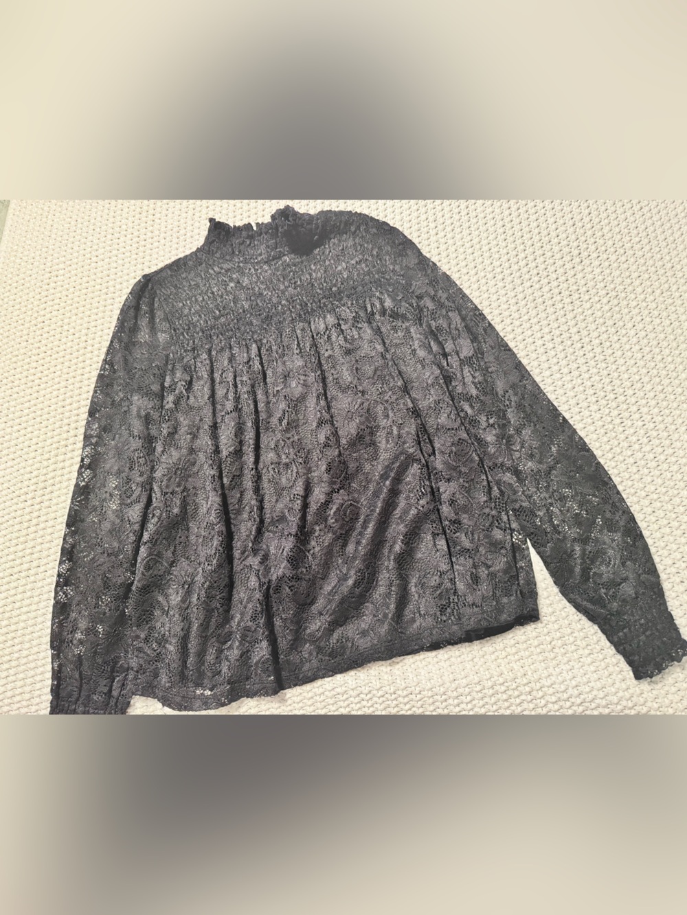 Cable & Gauge Black Floral Lace Smocked Yoke Blouse
